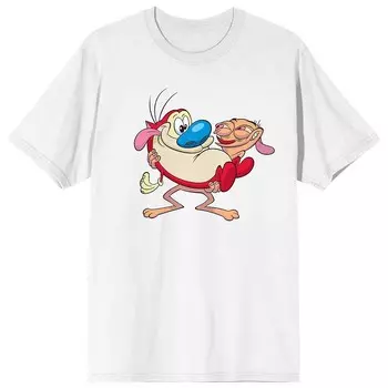 Мужская футболка с рисунком Ren & Stimpy Holding Friends Licensed Character, белый