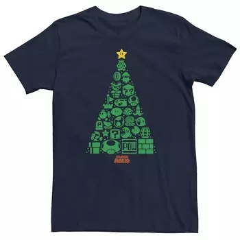 Мужская футболка с рисунком рождественской елки Nintendo Super Mario Item Licensed Character, темно-синий