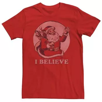Мужская футболка с рисунком Санта-Клауса I Believe Christmas Licensed Character, красный