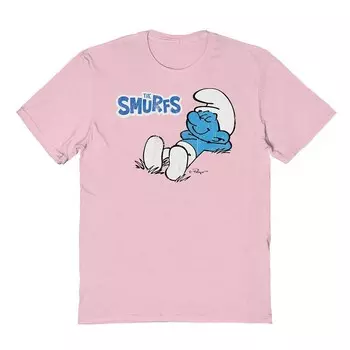 Мужская футболка с рисунком «Смурфики дремлют» Licensed Character, цвет Light Pink