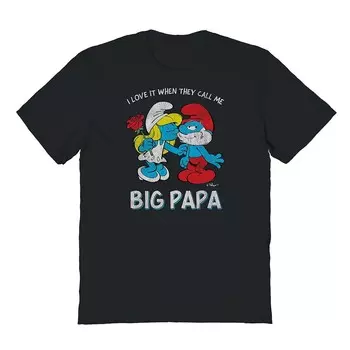 Мужская футболка с рисунком Smurfs Big Papa Licensed Character, черный