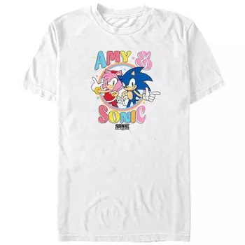 Мужская футболка с рисунком Sonic The Hedgehog Amy And Sonic Licensed Character, белый