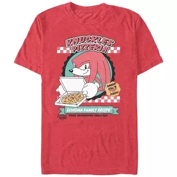Мужская футболка с рисунком Sonic The Hedgehog Knuckles Pizzeria Licensed Character, цвет Red Heather