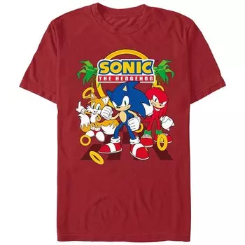 Мужская футболка с рисунком Sonic The Hedgehog Running Buddies Licensed Character, цвет Cardinal