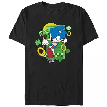 Мужская футболка с рисунком Sonic The Hedgehog Running Rings Licensed Character, черный