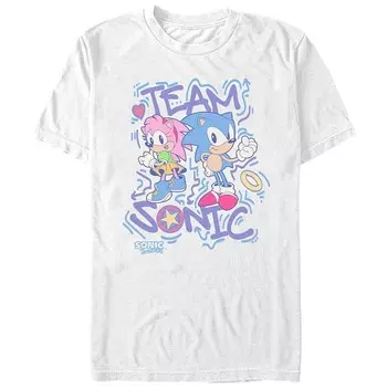 Мужская футболка с рисунком Sonic The Hedgehog Team Sonic в стиле 90-х годов Licensed Character, белый