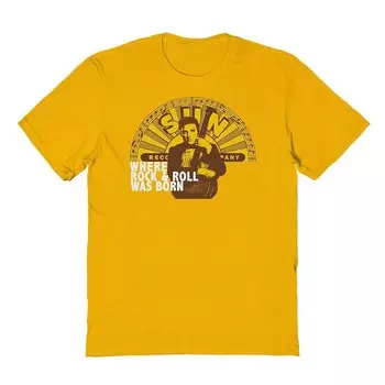 Мужская футболка с рисунком Sun Records X Elvis Rock & Roll Licensed Character, золотой