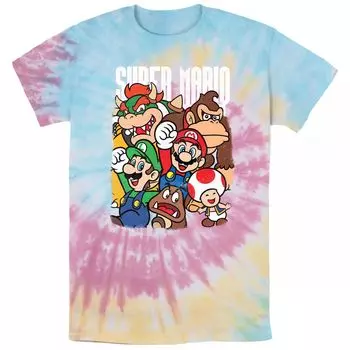 Мужская футболка с рисунком тай-дай Nintendo Super Mario Bros Happy Group Licensed Character