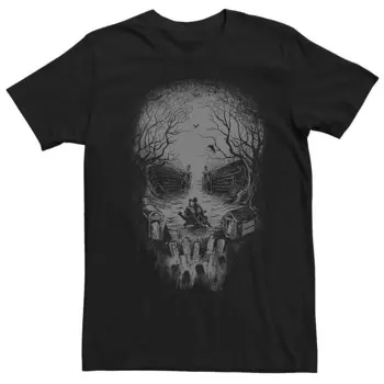 Мужская футболка с рисунком The Haunted Mansion Skull Graveyard Licensed Character, черный