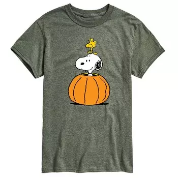Мужская футболка с рисунком тыквы Peanuts Snoopy Woodstock Licensed Character, цвет Heather Green