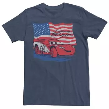 Мужская футболка с рисунком в стиле ретро Disney/Pixar's Cars USA Flag Lightning McQueen Disney / Pixar, цвет Navy Heather