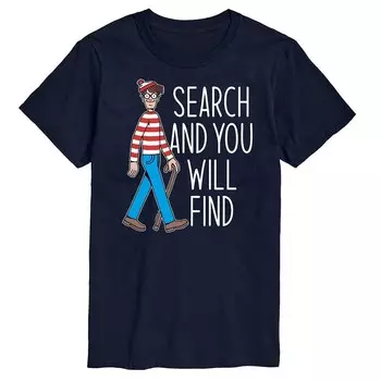 Мужская футболка с рисунком Where's Waldo Search Licensed Character, темно-синий