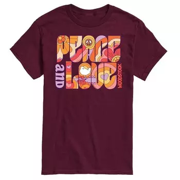 Мужская футболка с рисунком Woodstock Peace And Love Licensed Character, красный