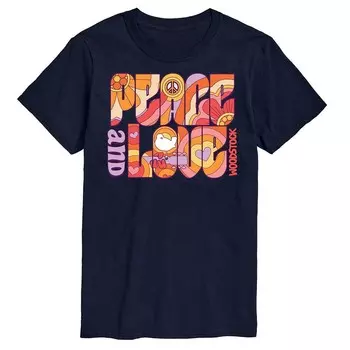 Мужская футболка с рисунком Woodstock Peace And Love Licensed Character, темно-синий
