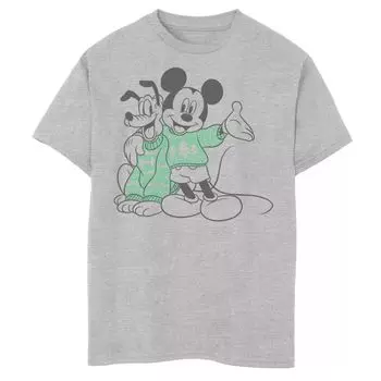 Мужская футболка с рождественским контуром Disney Mickey And Pluto Licensed Character