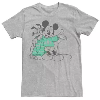 Мужская футболка с рождественским контуром Disney Mickey And Pluto Licensed Character