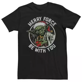 Мужская футболка с рождественским рисунком «Звездные войны Йода Merry Force Be With You» Licensed Character