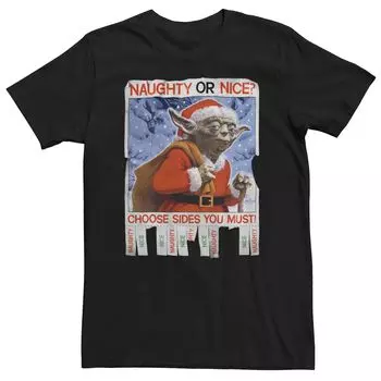 Мужская футболка с рождественским рисунком «Звездные войны Йода» Naughty Or Nice Flyer, Black Licensed Character, черный