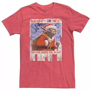 Мужская футболка с рождественским рисунком «Звездные войны Йода» Naughty Or Nice Flyer Licensed Character