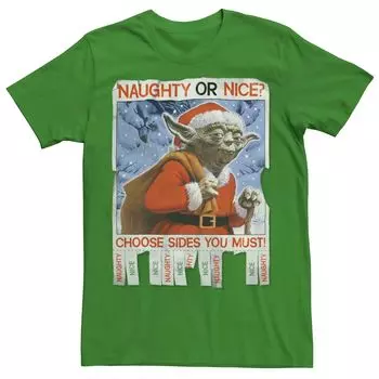 Мужская футболка с рождественским рисунком «Звездные войны Йода» Naughty Or Nice Flyer Licensed Character