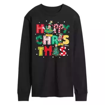 Мужская футболка с рождественскими принтами с длинным рукавом Disney, черный