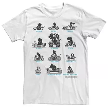 Мужская футболка с силуэтом гонщиков Nintendo Super Mario Mario Kart Licensed Character
