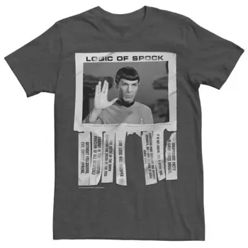 Мужская футболка с текстовым плакатом Star Trek The Original Series Logic Of Spock Licensed Character, цвет Charcoal Heather
