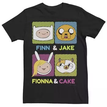 Мужская футболка с тортом Cartoon Network Adventure Time Финн Джейк Фионна Licensed Character, черный