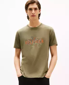 Мужская футболка с тропическим цветочным принтом Logo Tommy Hilfiger, зеленый
