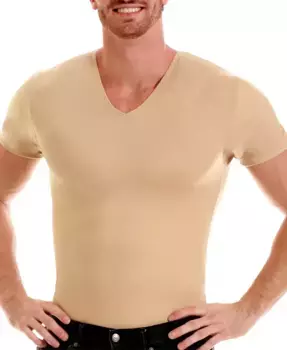Мужская футболка с V-образным вырезом Insta Slim Compression, короткий рукав, для высоких и полных Instaslim, коричневый/бежевый