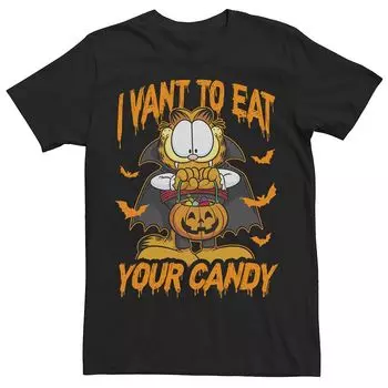 Мужская футболка с вампирским рисунком Garfield "I Want To Eat Your Candy" Licensed Character, черный