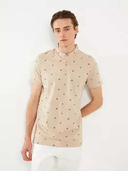 Мужская футболка с великолепным воротником и коротким рукавом с рисунком LCW Casual, бежевый