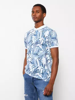 Мужская футболка с великолепным воротником и коротким рукавом с рисунком LCW Casual, светло-синий