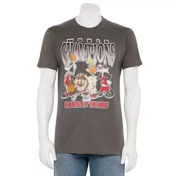 Мужская футболка с винтажным графическим рисунком Looney Tunes World Champions Licensed Character, цвет Vintage Charcoal