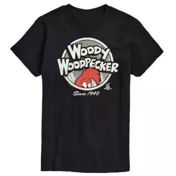 Мужская футболка с винтажным логотипом Woody Woodpecker Licensed Character, черный