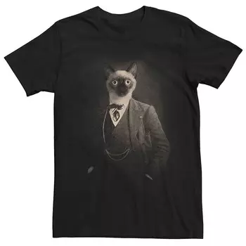 Мужская футболка с винтажным портретным рисунком кота Licensed Character, черный