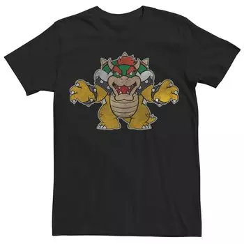 Мужская футболка с винтажным портретным рисунком Super Mario Bros Bowser Licensed Character