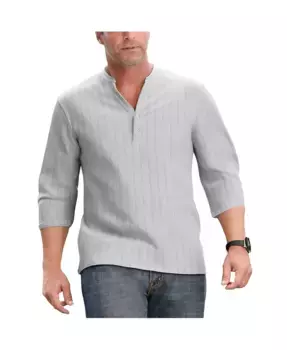 Мужская футболка с воротником-стойкой и рукавом 3/4 из марлевки KingSize, коричневый/бежевый