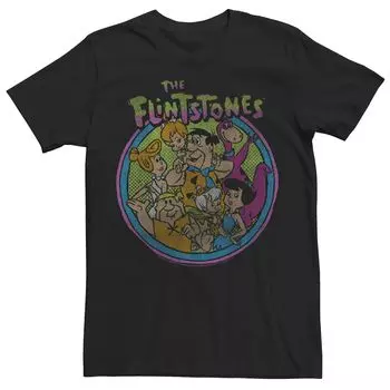 Мужская футболка с выцветшим кругом и портретом The Flintstones в стиле ретро Licensed Character, черный