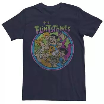 Мужская футболка с выцветшим кругом и портретом The Flintstones в стиле ретро Licensed Character, синий