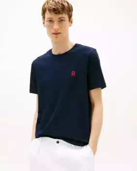 Мужская футболка с вышитым брендингом Tommy Hilfiger, тёмно-синий