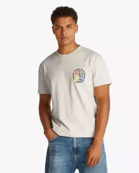 Мужская футболка с вышитым логотипом и классическим кроем Tommy Jeans, цвет Crudo