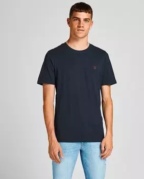 Мужская футболка с вышивкой в виде собаки и круглым вырезом Jack & Jones, синий