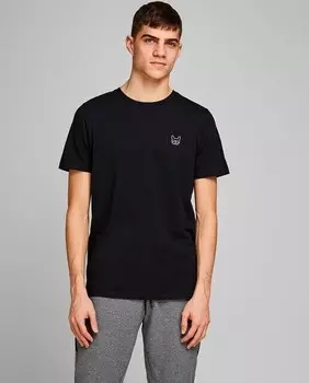 Мужская футболка с вышивкой в виде собаки и круглым вырезом Jack & Jones, черный