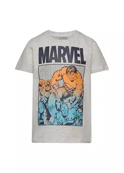 Мужская футболка серого меланжа с рисунком NKMFRANCE MARVEL SS TOP MAR Name t, серый меланж