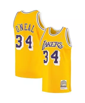 Мужская футболка Shaquille O'Neal Gold Los Angeles Lakers 1996/97 Hardwood Classics Authentic Jersey Mitchell & Ness