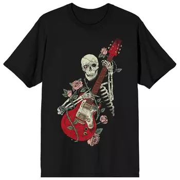 Мужская футболка Skeleton с рисунком гитарной розы Licensed Character, черный