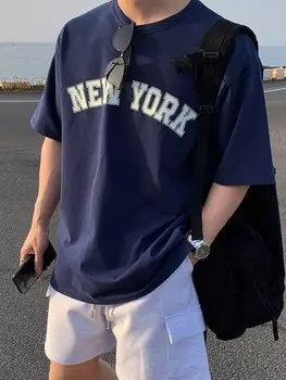 Мужская футболка «Снова в школу» с графическим рисунком и заниженными плечами Dazy, темно-синий