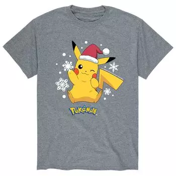 Мужская футболка со снежинками и шляпой Санта-Клауса Pokemon Licensed Character