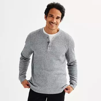 Мужская футболка Sonoma Goods For Life с длинными рукавами на пуговицах, серый